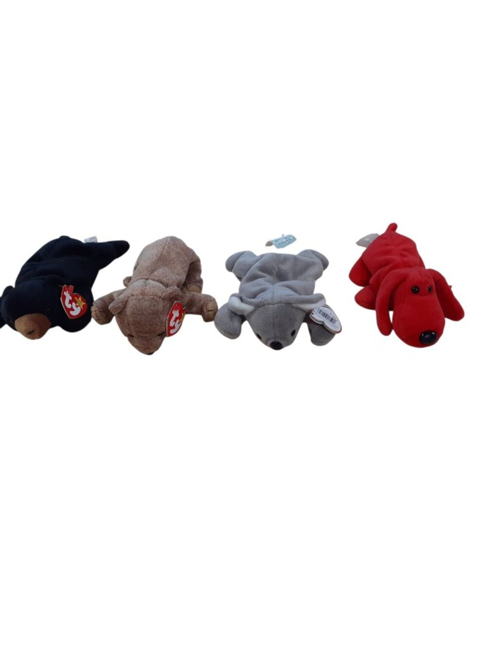 Lot of 4 Vintage TY Beanue Babies Blackie, Pecan, Mel, Rover Dogs Plush Toys NWT